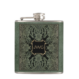 Verzierte Ledermonographie Flachmann