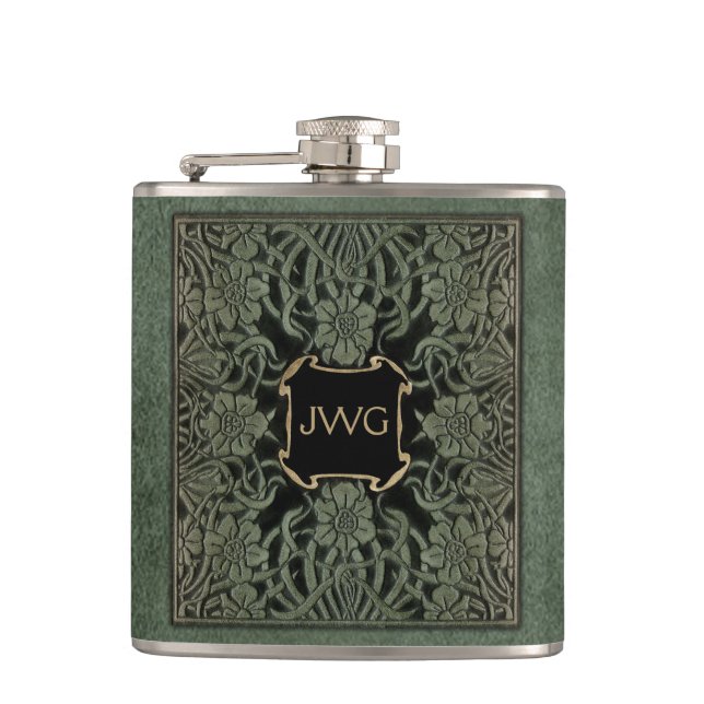 Verzierte Ledermonographie Flachmann (Vorderseite)