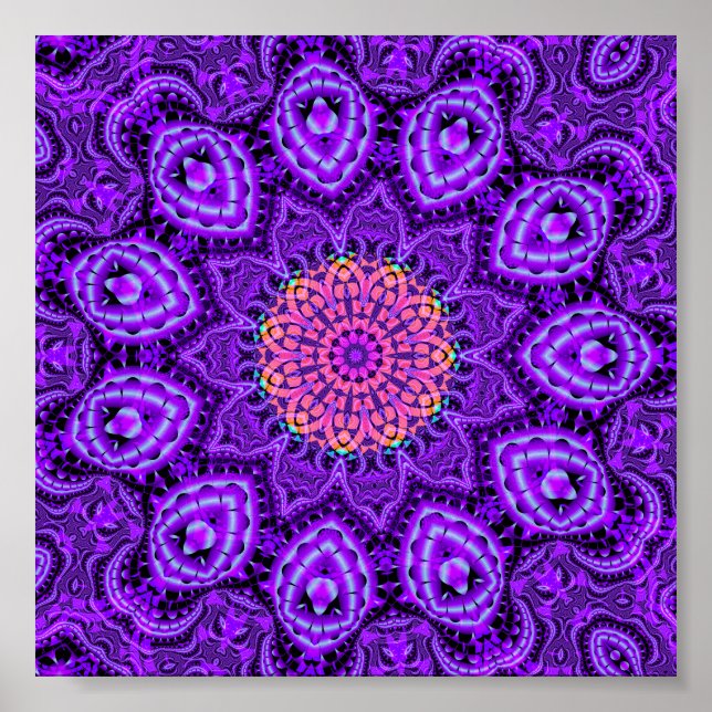 Verzierte Lila Blume Vibrationen Kaleidoskop Art Poster (Vorne)