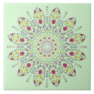 Verzierte lila-gelbe Mandala Fliese