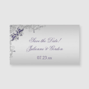 Verzierte Lila Silber-Wirbel Save the Date Magnetkarte