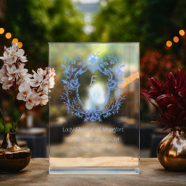 Verzierte Linen Blue Wappen Monogram Wedding Sign Acrylschild