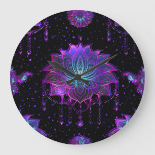 Verzierte Lotus-Blume Nahtloses Symbol Große Wanduhr