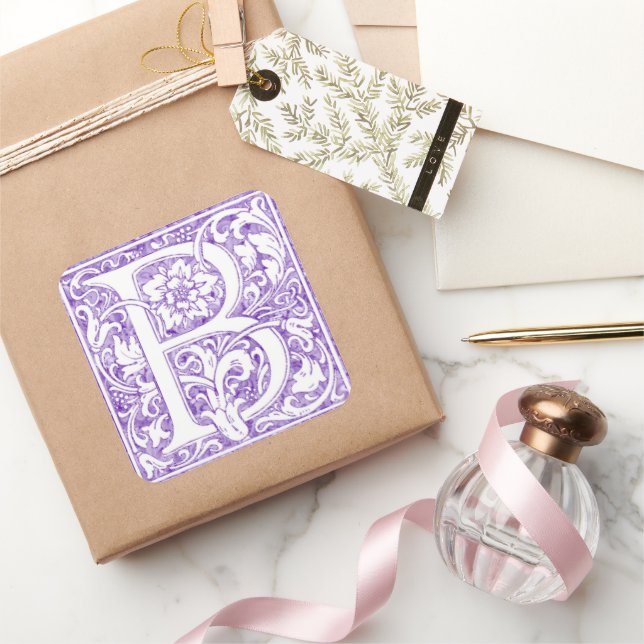 verzierte Monogramm ‚B‘ Quadratischer Aufkleber (Schenken)
