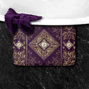 Verzierte Opulenz Lila und Goldschmuck Geblüht Badematte