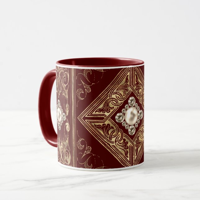 Verzierte Opulenz | Red and Gold Jeweles Geblüht Tasse (Vorderseite Links)