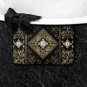 Verzierte Opulenz   Schwarz-Gold-Juwelen-Blüh Badematte