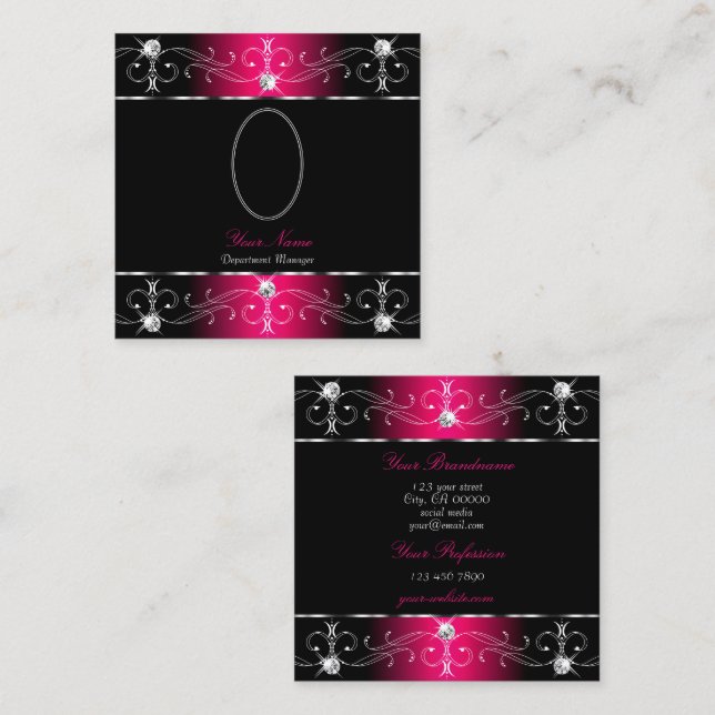 Verzierte Ornamente aus schwarzrosa Auge hinzufüge Quadratische Visitenkarte (Vorne/Hinten)