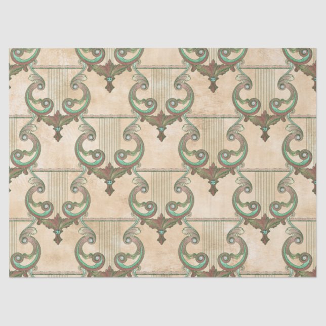 Verzierte Patina Harps auf Tan Decoupage Seidenpapier (Vorderseite)