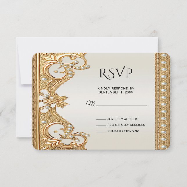 Verzierte Perlen Weiße RSVP-Karte RSVP Karte (Vorderseite)