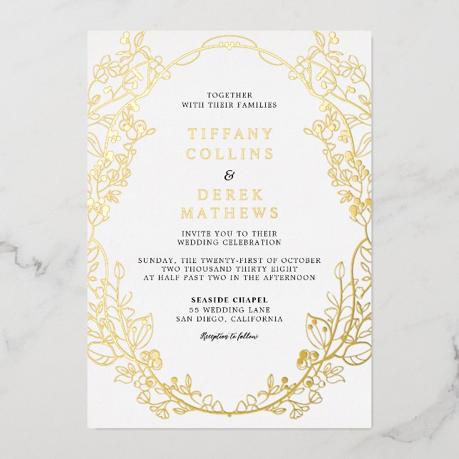 Verzierte Rahmen Elegant Wedding Gold Folieneinladung (Vorderseite)