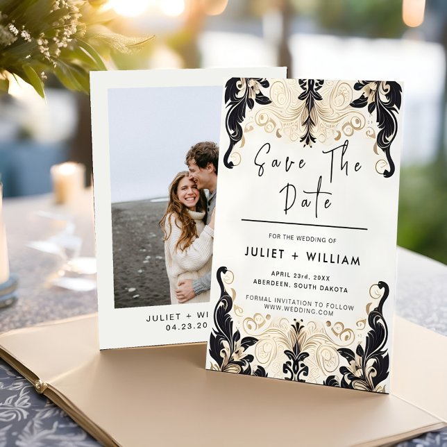 Verzierte Retro-Arabisch-Exotic-Bold-Damask-Hochze Save The Date (Von Creator hochgeladen)