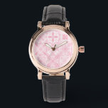 Verzierte rosa Fliesen Armbanduhr<br><div class="desc">Handgemalte verzierte Fliesen mit Blumenelementen</div>