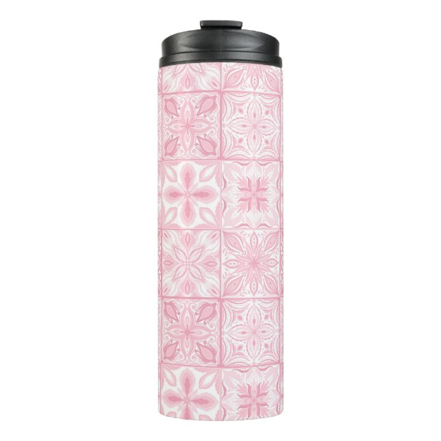 Verzierte rosa Fliesen Thermosbecher (Vorderseite)