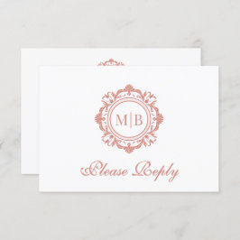 Verzierte Rose-Monogramm-Hochzeit RSVP Karte