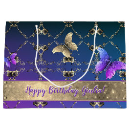 Verzierte Rose und Schmetterlinge Große Geschenktüte