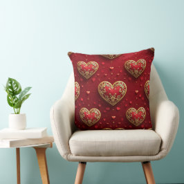 VERZIERTE ROT- UND GOLD-VALENTINE-LIEBE HÖRT KISSEN