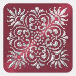 Verzierte Rot- und Silberaufkleber Quadratischer Aufkleber