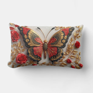 🦋 Verzierte rote Gold Schmetterling Elegantes Blu Lendenkissen