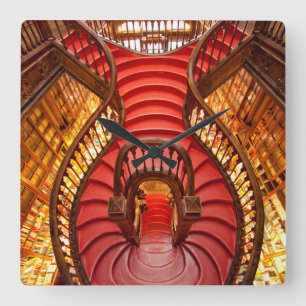 Verzierte rote Treppe, Portugal Quadratische Wanduhr