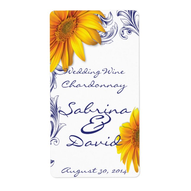 Verzierte Royal Blue Yellow Sunflowers Hochzeitwei (Vorne)