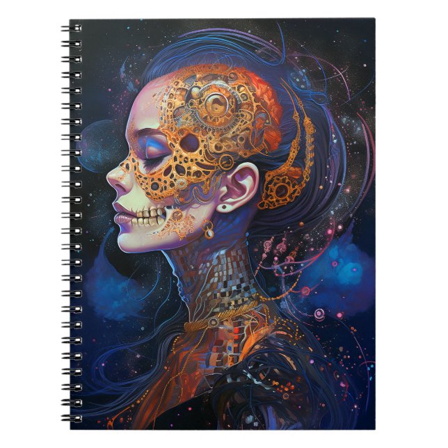 Verzierte Schädelfrau Surreal Art Notizblock (Vorderseite)