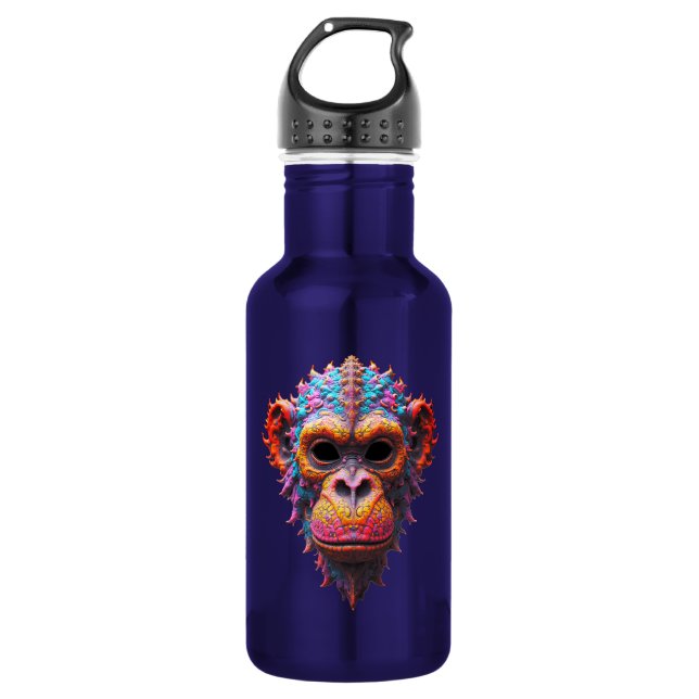 Verzierte Schimpansenmaske Edelstahlflasche (Vorderseite)