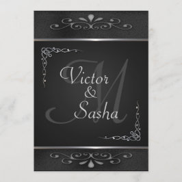 Verzierte Schwarz-Silber-Hochzeitseinladungen Einladung