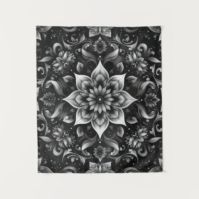 Verzierte Schwarz-Weiß-Tapisserie Wandteppich (Vorderseite)