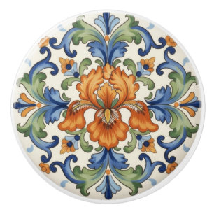 Verzierte Schwertlilienblume Blau Orange Grün Flor Keramikknauf