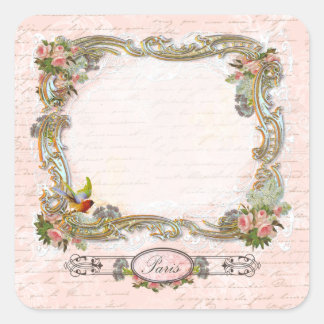 Verzierte Scrolls Französisch schreiben rosa Rosen Quadratischer Aufkleber
