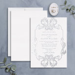 Verzierte Silver Floral Line Art Monogram Wedding Folieneinladung<br><div class="desc">Die verzierte Silberfolie-Blumenlinie art monogram Hochzeitseinladung! Diese wunderschön gestaltete Einladung besticht durch ein Jugendstil mit verzierten Rahmen- und Monogramminitialen. Die Einladung ist der perfekte Weg, um den Ton für Ihren großen Tag Set. Ihr Hochzeitstag ist einer der wichtigsten Tage Ihres Lebens, also stellen Sie sicher, dass Ihre Einladungen den Anlass...</div>