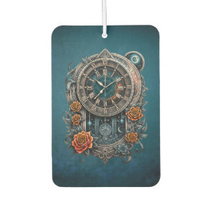 Verzierte Steampunk-Uhr mit Rose. Autolufterfrischer