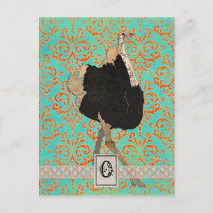 Verzierte Straußenmonogramm-Postkarte Postkarte
