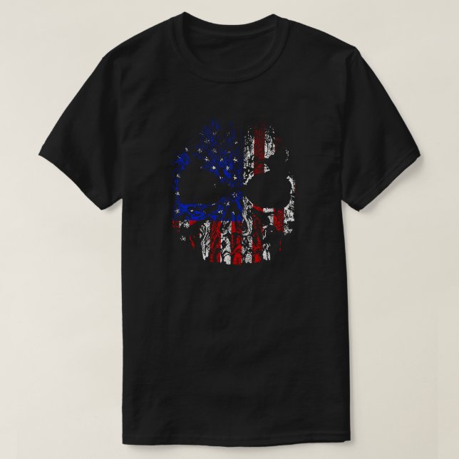 Verzierte US-Flaggen-Schädelgrafik T-Shirt (Design vorne)