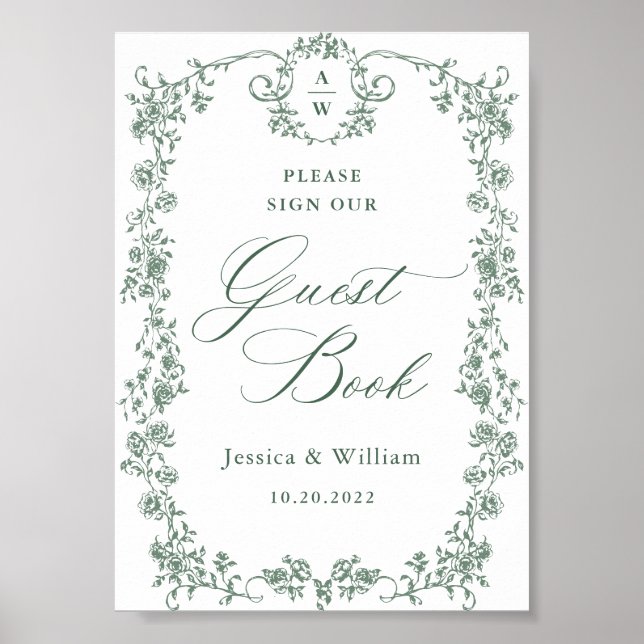 Verzierte Viktorianische Grace Blume Gästebuchunte Poster (Vorne)