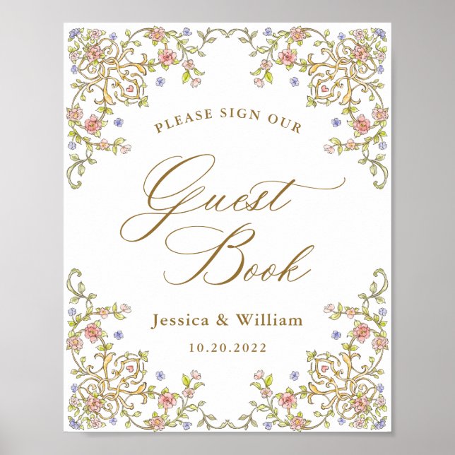 Verzierte Viktorianische Grace Floral Gästebuchunt Poster (Vorne)