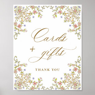 Verzierte Viktorianische Graublütenkarten und Gesc Poster