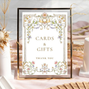 Verzierte Viktorianische Graublütenkarten und Gesc Poster