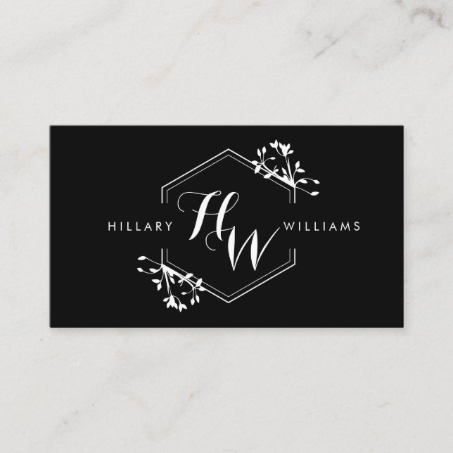 Verzierte Vine- und Leaf-Monogramm-Emblem-Visitenk Visitenkarte (Vorderseite)