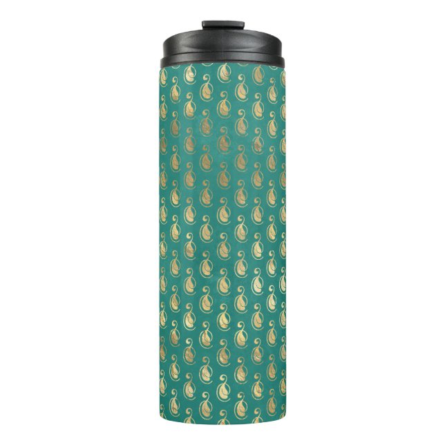 Verzierte Vintage Aquamarin- und Goldpfanne Thermosbecher (Vorderseite)