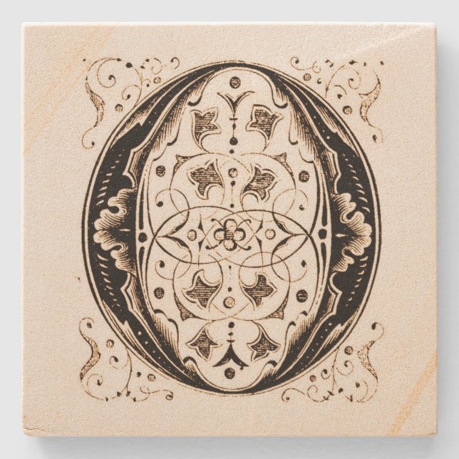 Verzierte Vintage Monogram 'O' Square Steinuntersetzer (Vorderseite)