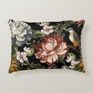 Verzierte Vintage Peonies, Rose, Vögel. Dekokissen