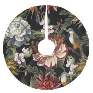 Verzierte Vintage Peonies, Rose, Vögel. Polyester Weihnachtsbaumdecke