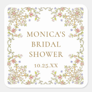 Verzierte Vintage Rahmen Bohemische Blume Hochzeit Quadratischer Aufkleber