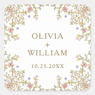 Verzierte Vintage Rahmen Bohemische Blume Hochzeit Quadratischer Aufkleber