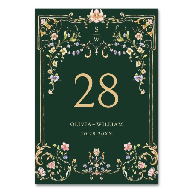 Verzierte Vintage Rahmen Bohemische Blume Hochzeit Tischnummer (Vorderseite)