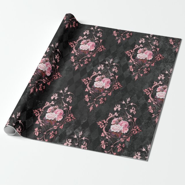 Verzierte Vintage Rose Harlequin Pattern Geschenkpapier (Ungerollt)