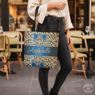 Verzierte Vintage Shiny Gold und Blue Jewelen kund