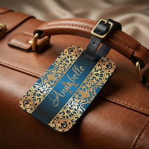 Verzierte Vintage Shiny Gold und Blue Jewelen kund Gepäckanhänger